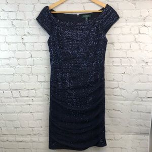 LAUREN Ralph Lauren EVENING Navy Sequin MIDI Dress